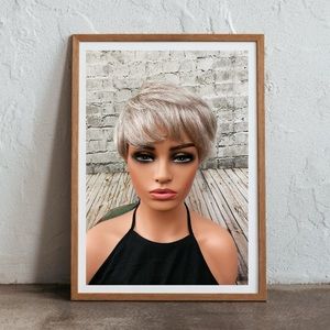 Silver salt & pepper human hair pixie wig NWT